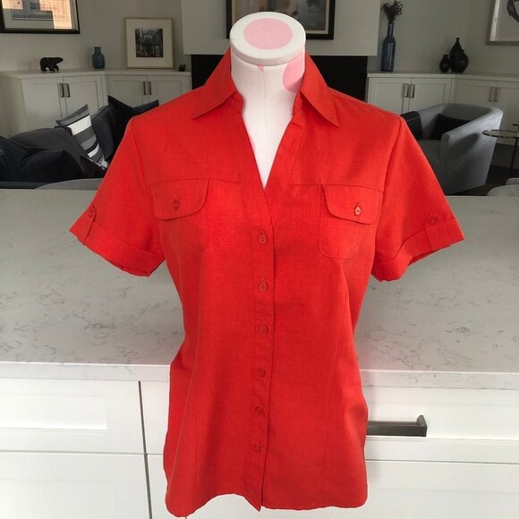 Haggar Tops - Haggar Casual Short Sleeve Button Down Polyester Shirt Orange/Red Sz S NWOT